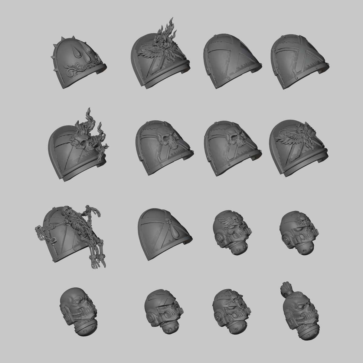 Black Corporation Pack: the same 16 designs in matching positions, shown from a right three-quarter angle. Digital render.