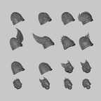Crimson Lord Pack: all included designs together, right three quarter. Digital render.