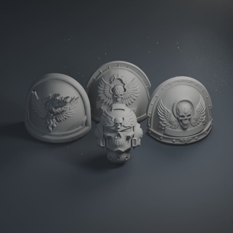 Armour pieces with moving studio light and faint drifting dust.